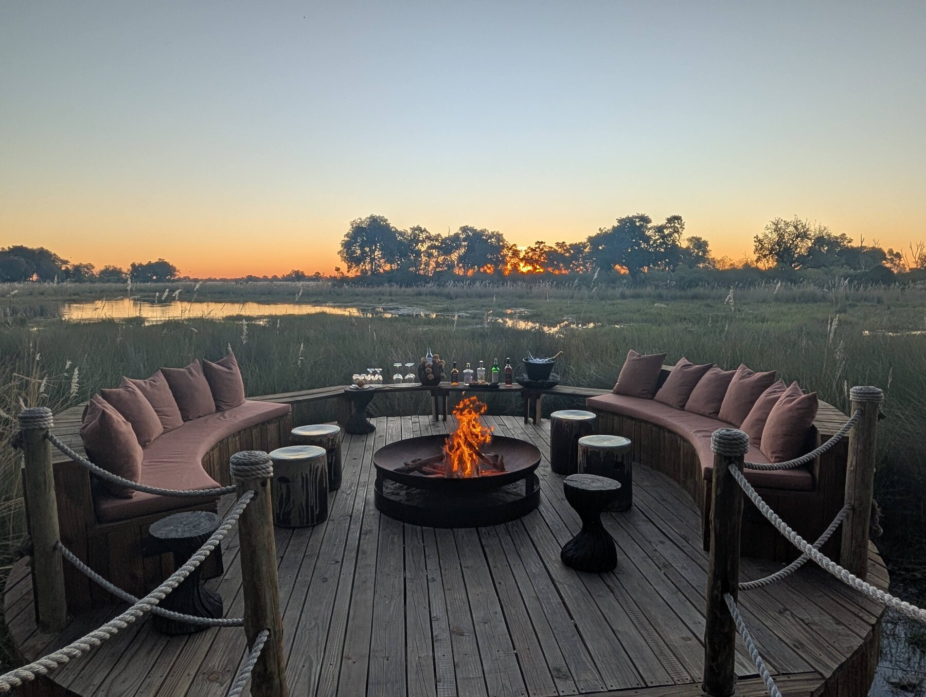 Our last lodge, North Island Okavango, had a fire pit thrust out into the hippo pools.