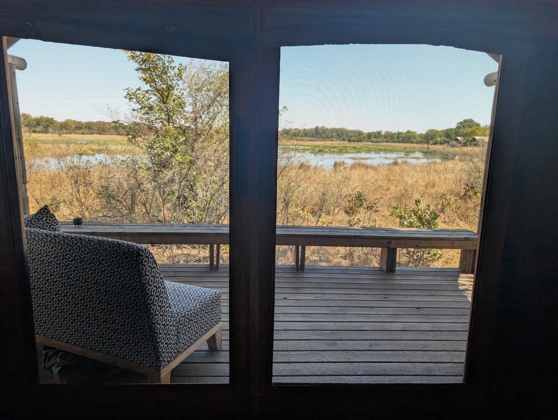 Front porch at Sable Alley, facing the hippo pool.