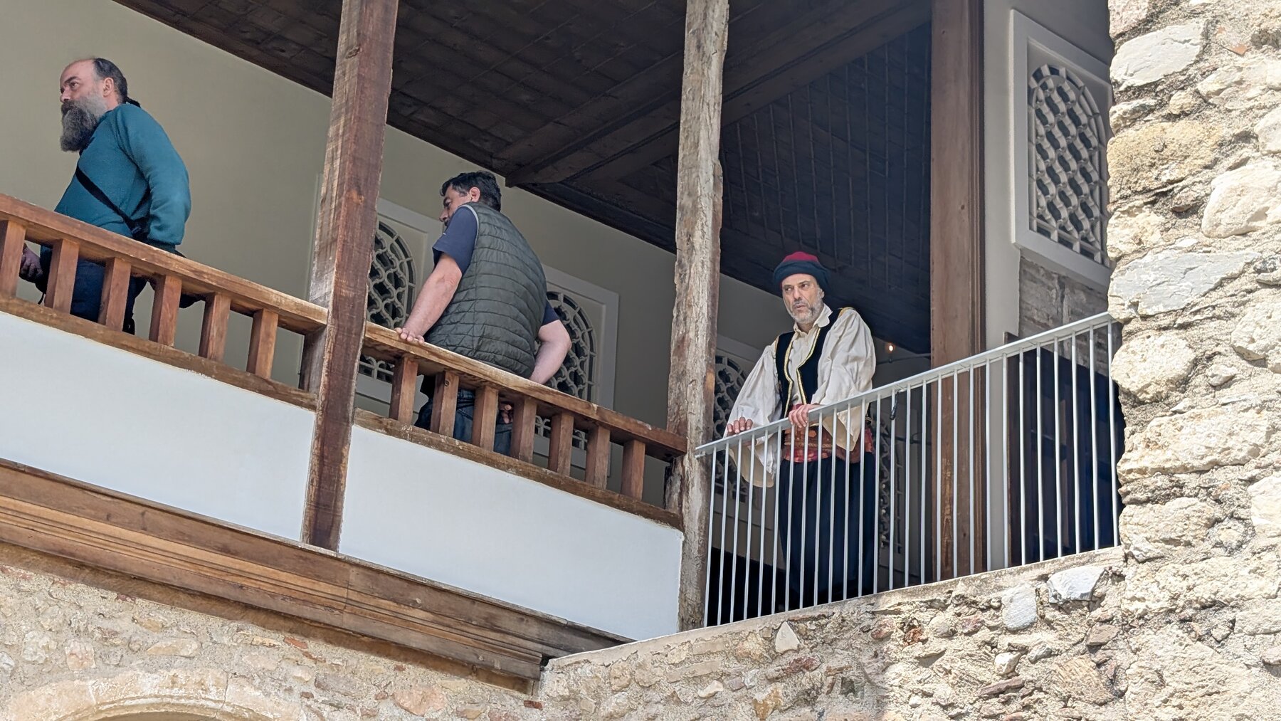 Actors in costume at the Benizelos House