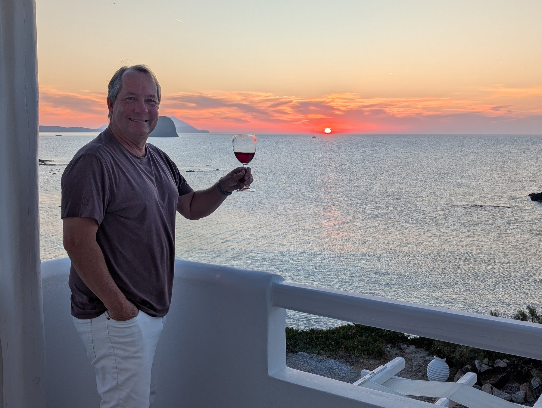 Sunset from our balcony at Tania Milos