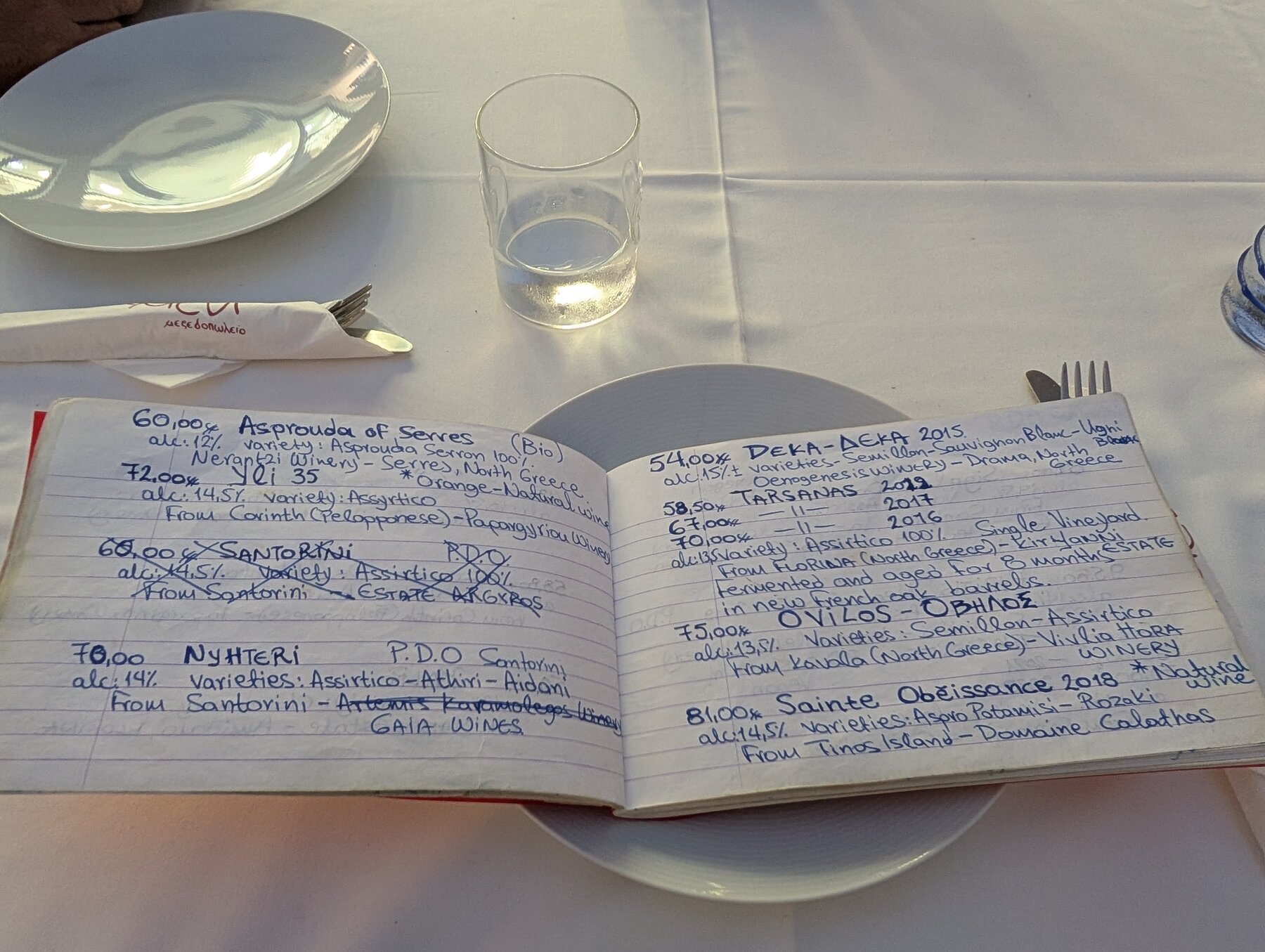 Wine list at Yemeni, delightfully low-tech