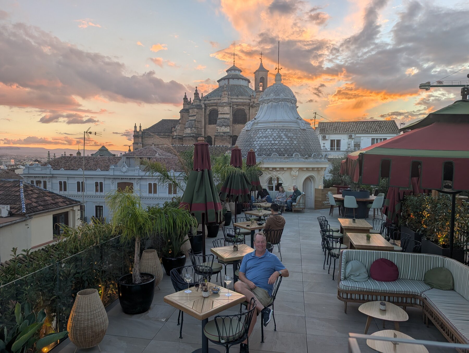 Our hotel rooftop, looking back at the nearby Granada cathedral.